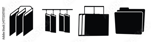Collection of hanging file folders for office organization and document management icon set