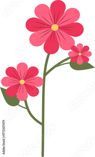 Illustration of Pink Flowers with Green Stem