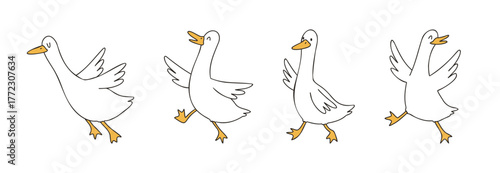 Walking goose vector illustration. Simple Friendly and playful cartoon in flat hand drawn style.