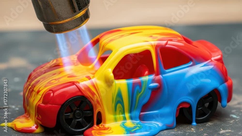 Melting Toy Car with Heat Gun, Colorful Abstract Art