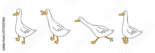 Cute walking goose vector illustration. Simple Friendly and playful cartoon in flat hand drawn style.