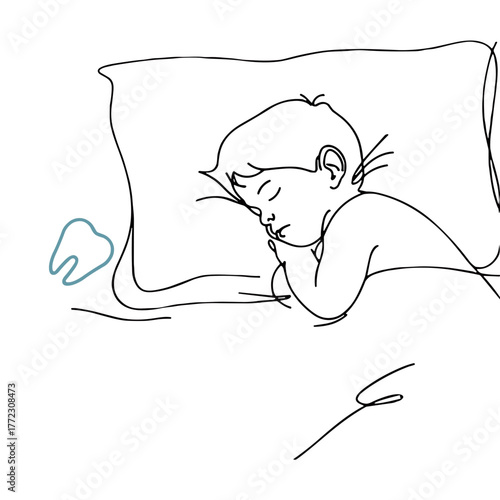 Tooth Under Pillow vector flat colors thin lines