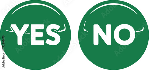 Glossy YES and NO Buttons Vector – Green Circular Icons for Polls, Surveys, UI Decisions, and Interactive Web Design Elements.