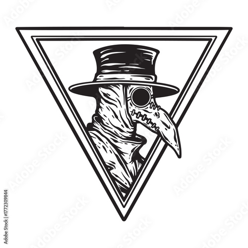 rawn line art illustration of Doctor Plague tattoo and t-shirt design