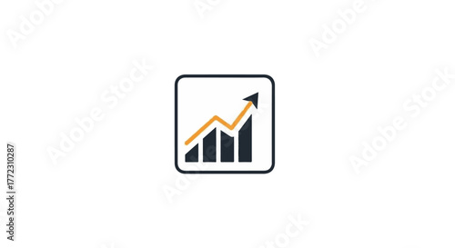 A graphic icon showing a bar chart with an upward trending arrow inside a rounded square outline
