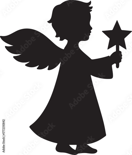 angel with wings holding a heart silhouette illustration