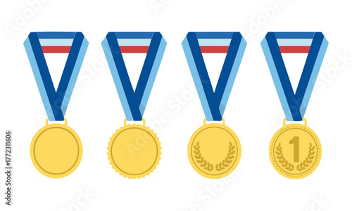GOLD MEDAL COLLECTION Flat Vector Illustration Set Award Design illustration on White Background, easily editable.