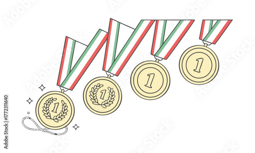 Champion Gold Medal Collection – Minimal Flat Vector Flat Design Awards on White Background, easily editable.