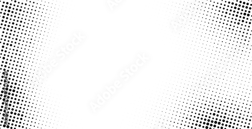 Halftone gradient rectangle frame background. Grunge dotted texture border with copy space. Vector stipple pointillism texture with faded grit noise. Sand, grain pattern on transparent background