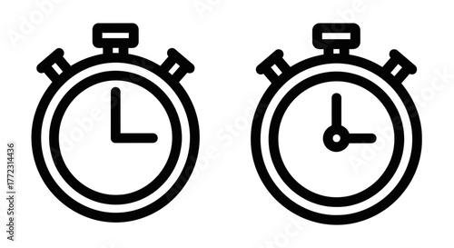 Two black and white stopwatch icons representing time and measurement