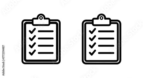 Two black and white clipboards with check marks on lines shown