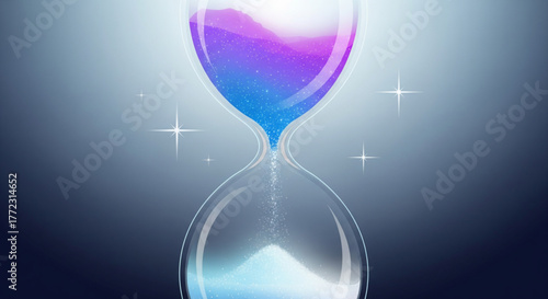 Dynamic Flow of Cosmic Time An Abstract Hourglass with Sparkling, Gradient Sands Representing Transition, Opportunity, and the Endless Passage of Moments