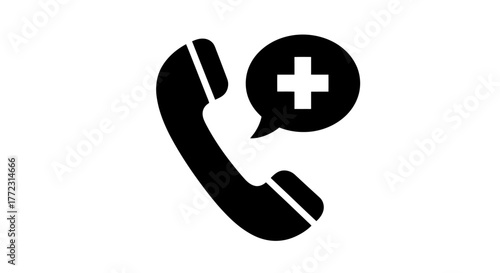 Black silhouette of a telephone handset with a medical plus sign icon