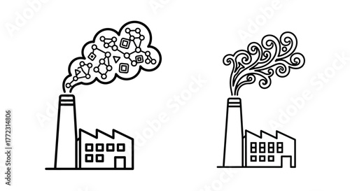 Industrial pollution with chemical and organic emissions from factory chimneys
