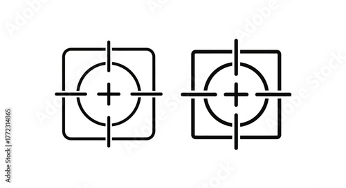 Two black crosshair target icons displayed against a stark white background