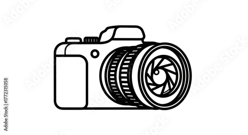 Simple black and white illustration of a digital single lens reflex camera
