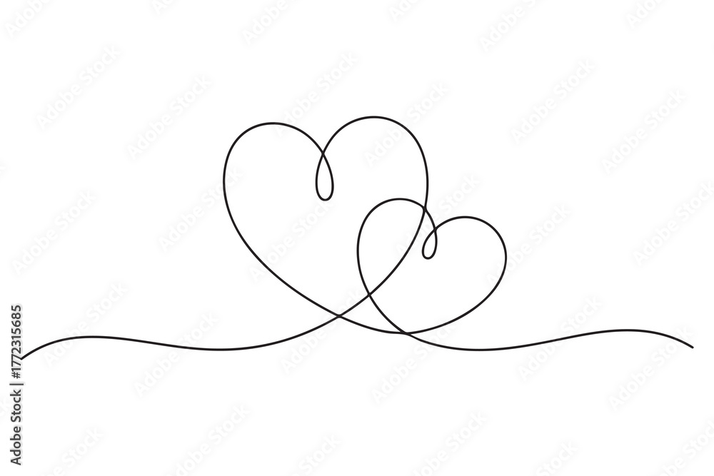 Fototapeta premium Two Hearts Continuous One Line Drawing. Valentines day concept .one line Icon drawing with white background
