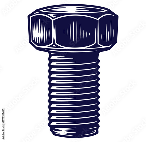 Detailed illustration of a single bolt with detailed screws and sharp lines design isolated