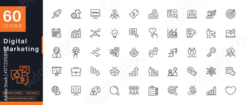 Digital Marketing Line Icons Set 60 Pixel Perfect Editable Stroke Collection