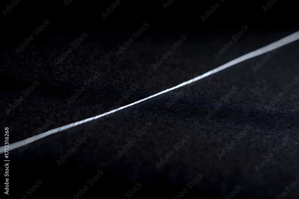 Fototapeta premium Single Long Strand Silver Thread Laid Straight Crisp Surface Metallic Sewing Material Textile