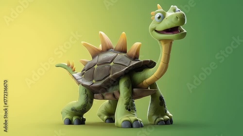 Cartoon turtle character in a studio environment on a gradient background