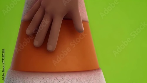 Construction worker and traffic cone with green background