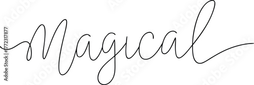 Black cursive word Magical on white background text