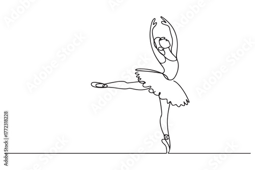 Continuous Line Art Drawing. Ballet Dancer ballerina. one line Icon drawing with white background