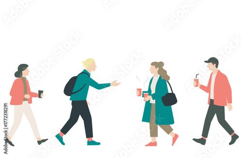 テイクアウトドリンクを持つ人々のベクターイラストセット