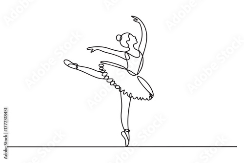 Continuous Line Art Drawing. Ballet Dancer ballerina. one line Icon drawing with white background