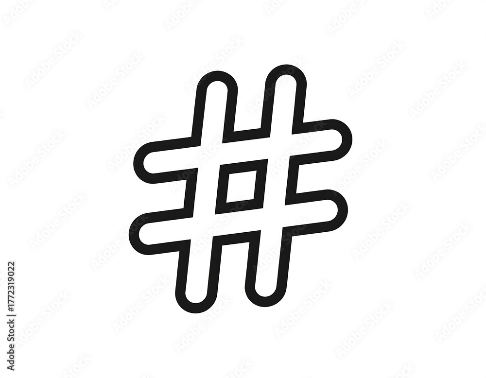 Fototapeta premium A simple, bold, and modern outline of the hashtag symbol in black on a white backdrop