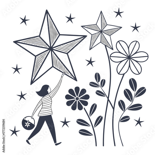 Vector illustration of a set of flowers and floral elements