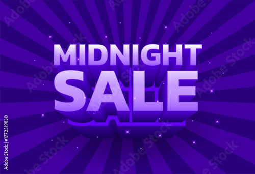 Midnight Sale 3D text design template. Purple midnight design