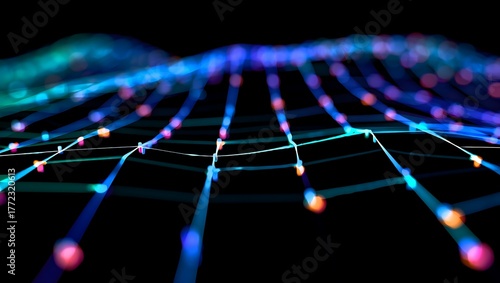 Abstract glowing blue and teal network with bokeh lights image