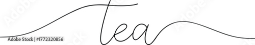 Black cursive word tea on white background text lettering