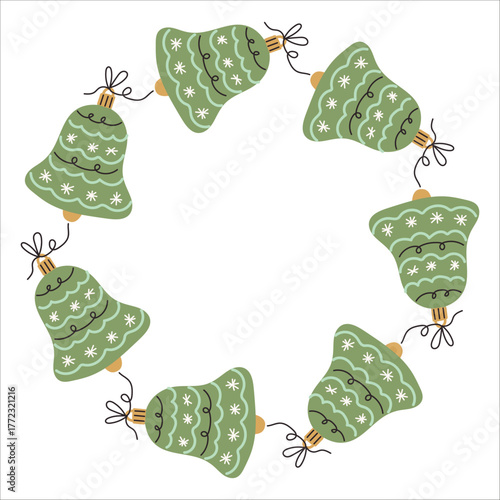 Simple festive round frame with Christmas tree decorations. simple vector design is ideal for New Year and Christmas decorations