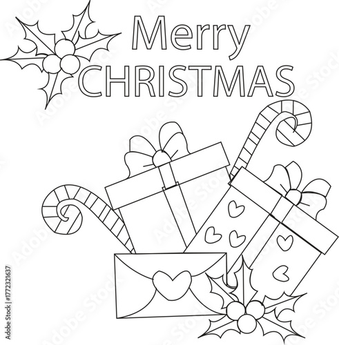 Christmas Gift Boxes Line Art | Festive Outline Illustration