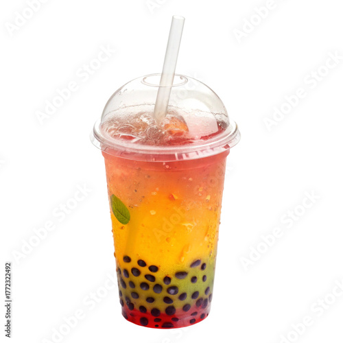 Refreshing bubble tea with colorful layers isolated on transparent background, a delightful and vibrant beverage