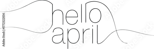 Black hello april text with flowing lines typography