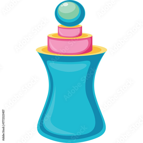 A Colorful Cartoon Perfume Bottle With Pink Yellow Blue Green Accents And A Transparent Background