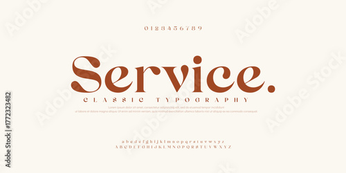 Abstract Font Uppercase Lowercase and Number. Classic Lettering Minimal Fashion Designs. Typography modern serif fonts regular decorative vintage concept. vector illustration 