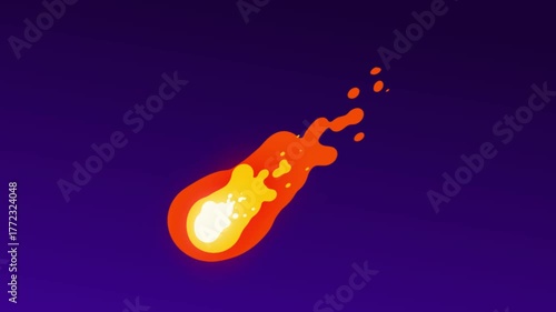 2D animated animation of a meteorite hurtling at high speed through space, passing through the atmosphere and burning up to form a fireball.