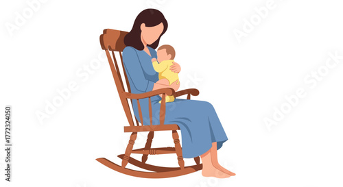A person sits in a rocking chair holding a baby