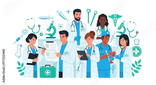 Diverse Team of Medical Professionals in a Modern Healthcare Setting