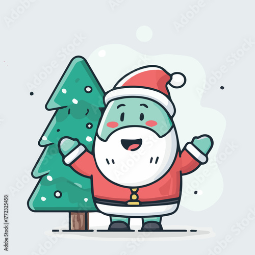 Cute Christmas mascot illustration with santa and christmas tree