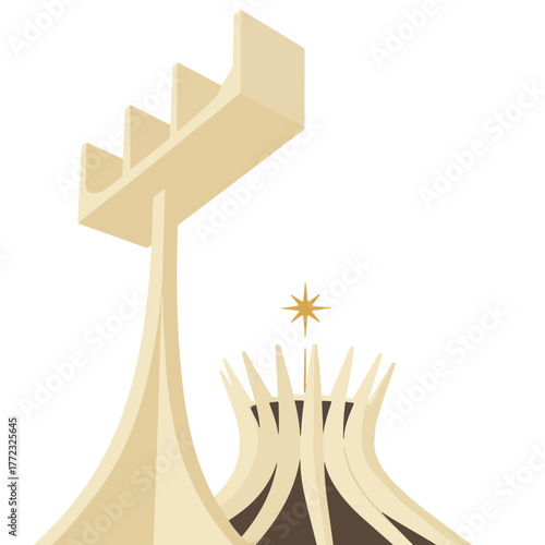 Brasília Cathedral and JK Memorial Illustration, Modern Brazil Landmark Art