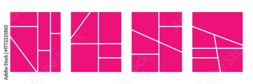 Set of collage grid manga comic storyboard layout panel blank template. Empty page frame for comic book, photo collage, poster, flyer. Vector illustration. Manga storyboard layout template for rapidly