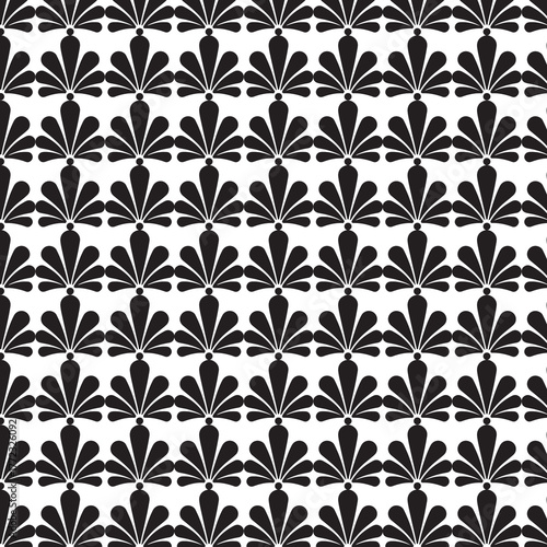 Seamless pattern of black floral elements isolated on white background