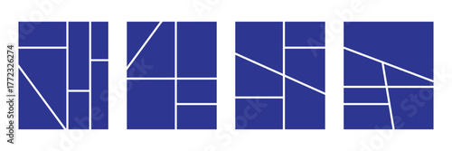 Set of collage grid manga comic storyboard layout panel blank template. Empty page frame for comic book, photo collage, poster, flyer. Vector illustration. Manga storyboard layout template for rapidly