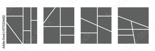 Set of collage grid manga comic storyboard layout panel blank template. Empty page frame for comic book, photo collage, poster, flyer. Vector illustration. Manga storyboard layout template for rapidly